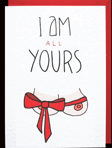 Cute Christmas card with a bow on it, I am  mall yours.