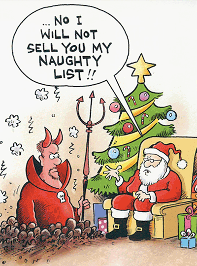Santa won't sell his list, a funny cartoon