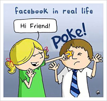 Little girls pokes guy in the eye - a cartoon Facebook poke