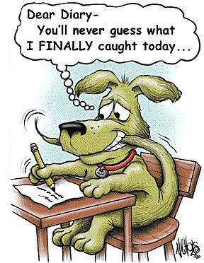 Cartoon of a dog that finally caught his tail