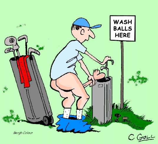 A golfer washes his balls (adult humor)