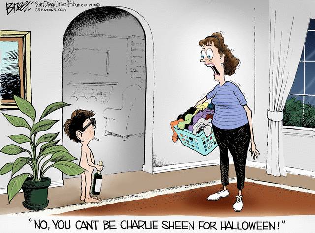 Little boy dresses up as Charlie Sheen, a funny cartoon