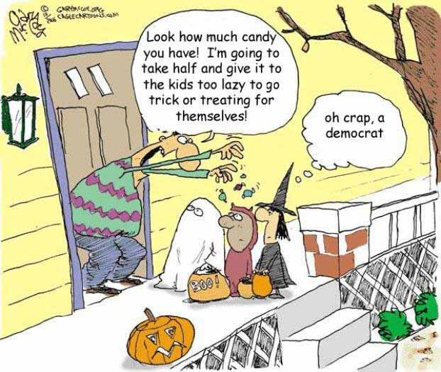 Democrat takes halloween candy away from kids to share with those too lazy to go out on Halloween