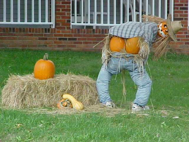 Scarecrow mooning people in the street