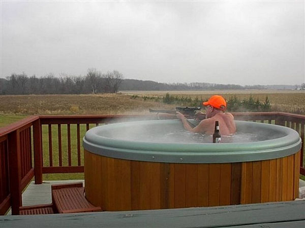 Man hunting from his hot tub