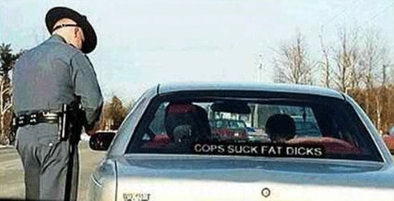 words on car window blasting cops attracts a ticket