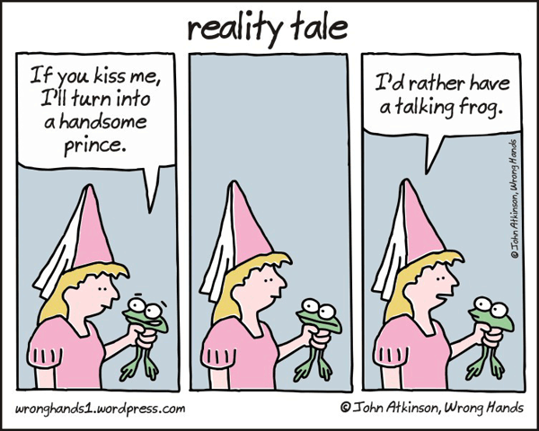 Princess would rather have a talking frog than a prince, a funny cartoon.