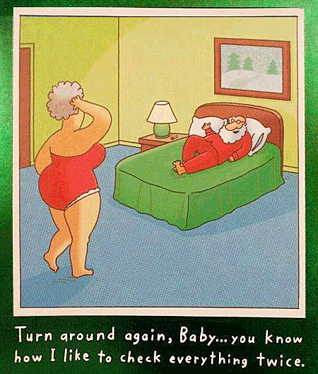 Santa is checking everything twice, a funny Xmas card.