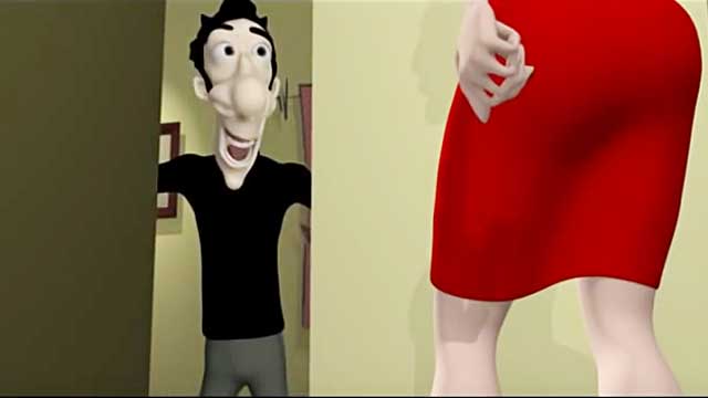cute animation of a man who finds nose hair right when his date shows up at the door