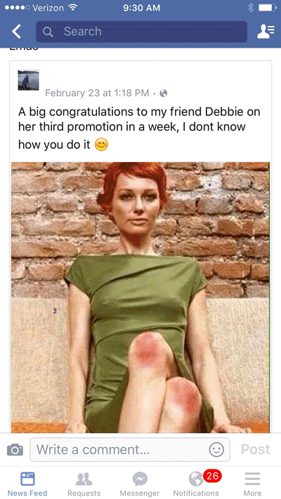 woman with very sore knees gets 3 promotions in a week. Congratulations.