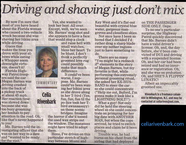 Funny news article on driving and shaving the nether area