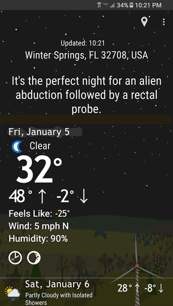 A real weather app that makes inappropriate funny comments. 