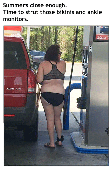 funny looking woman at a gas pump