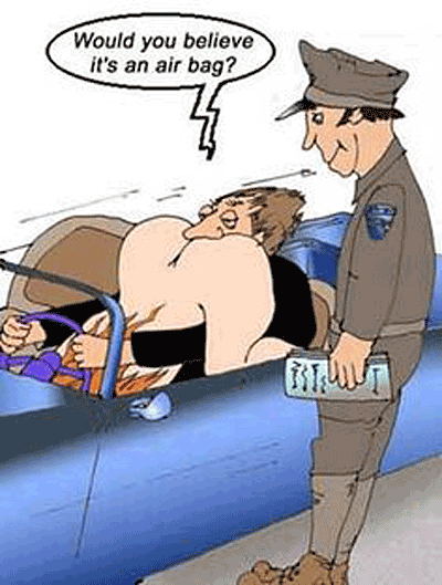 Adult cartoon of a possible airbag