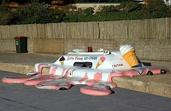 Ice Cream Truck Melted on Pavement