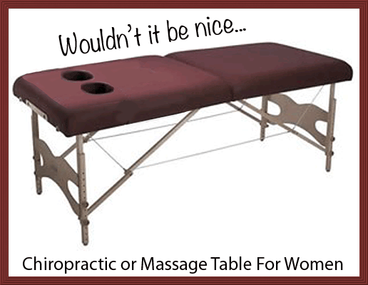 Chiropractic Table has two holes cut out for a womean's breasts.