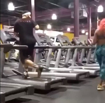 Man on a treadmill, falls down