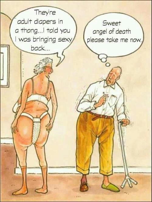   Old woman turns adult diaper into a thong - disgusting her husband. A Cartoon