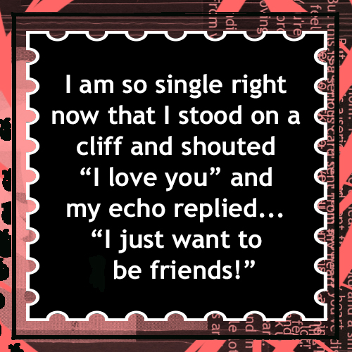 I am so single right now that I stood on a cliff and shouted "I love you" and my echo replied.. "I just want to be friends!"