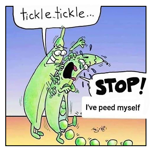 Funny cartoon of one pea tickling another pea.