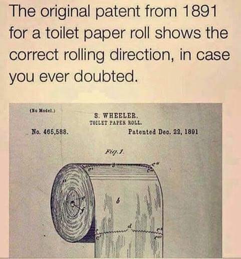 Patent shows proper way to load toilet paper.
