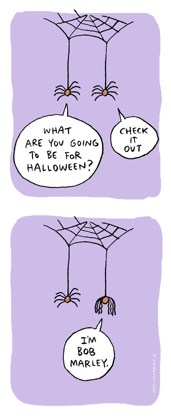 Funny cartoon about two spider dressing for halloween.