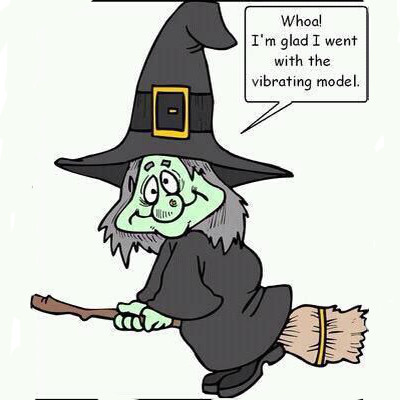 Funny cartoon about a witches Halloween broomstick.