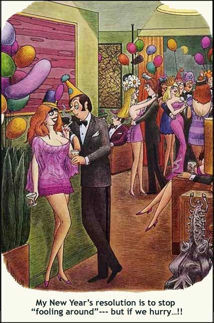 New Year's Eve Party - woman tells a man he'll need to hurry while there is still time. 