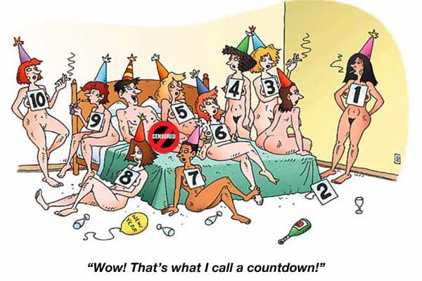Man has 10 women in bed with him for New Years, each one wearing a number to help countdown.